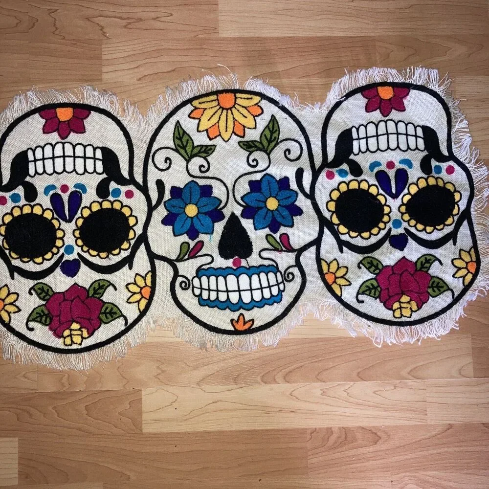Cynthia Rowley Curious Sugar Skull Day of the Dead Halloween Table Runner